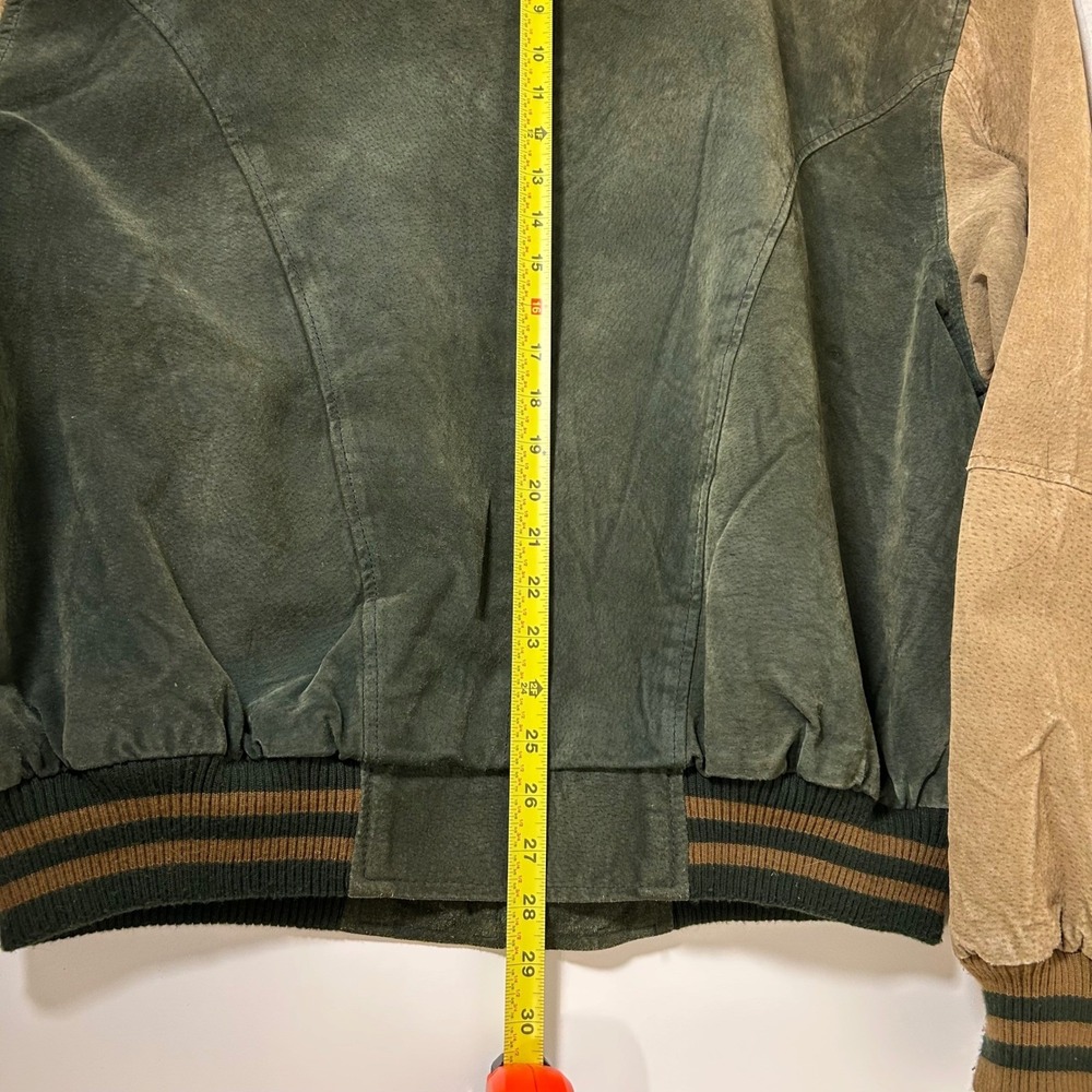 genuine‎ suede preppy tan green bomber varsity jacket avalanche size xl - Picture 8 of 12